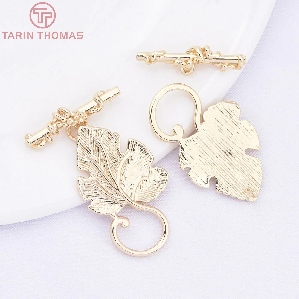 (10800) 4 Sets 24K Goldfarbene Messing-Weinblattförmige O-Verschlüsse Armband-Verbinder DIY Schmuckherstellungszubehör – Detail 3