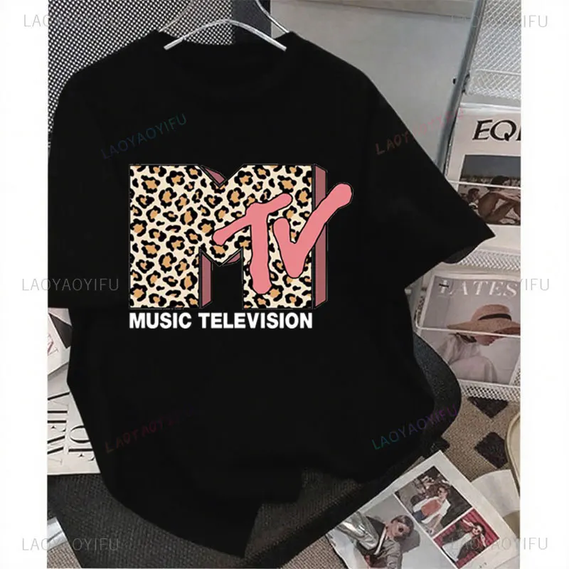 الموسيقى التلفزيون ليوبارد نمط الجرافيك بلايز خمر 80s 90s MTV الشارع الشهير س الرقبة قصيرة الأكمام طباعة المحملة رائجة البيع الملابس #5