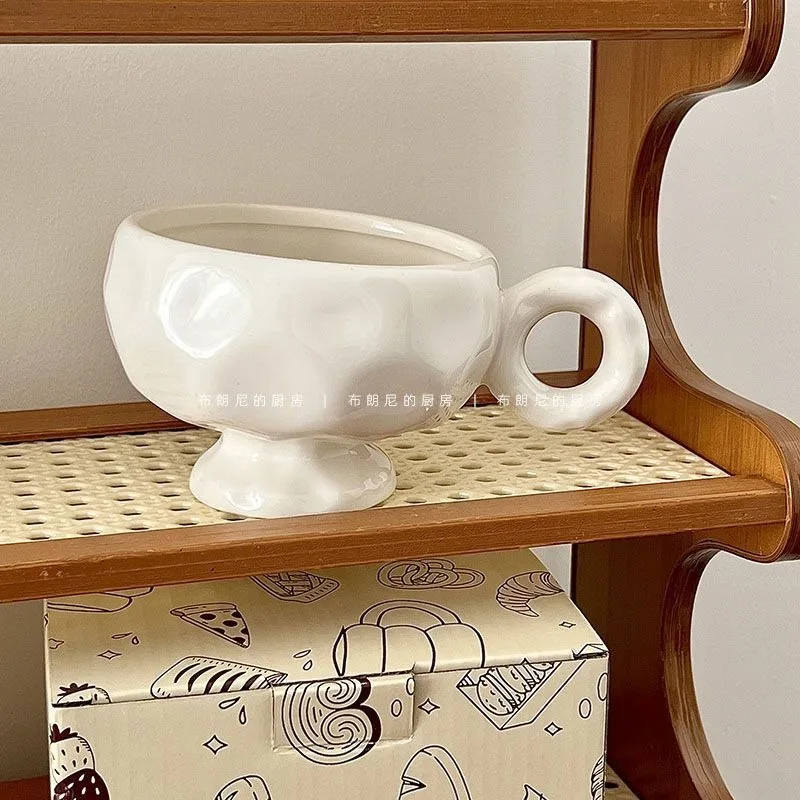 Creative White Irregular Handmade Cute Water Cup, Ceramic High-value Coffee Mug, Couple's Home Breakfast Cup