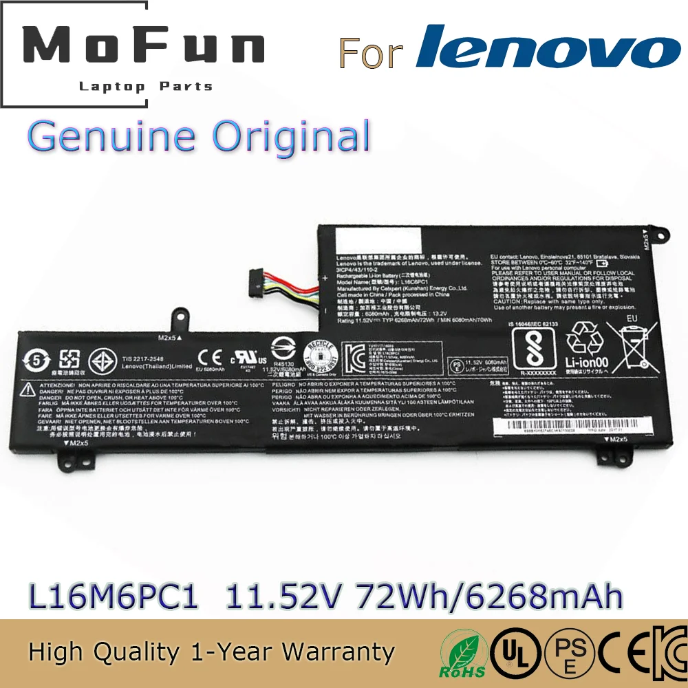 

Brand New Original L16M6PC1 11.52V 72Wh Laptop Battery for Lenovo Yoga 720-15 720-15IKB 80X7 L16C6PC1 L16L6PC1 3ICP4/43/110-2