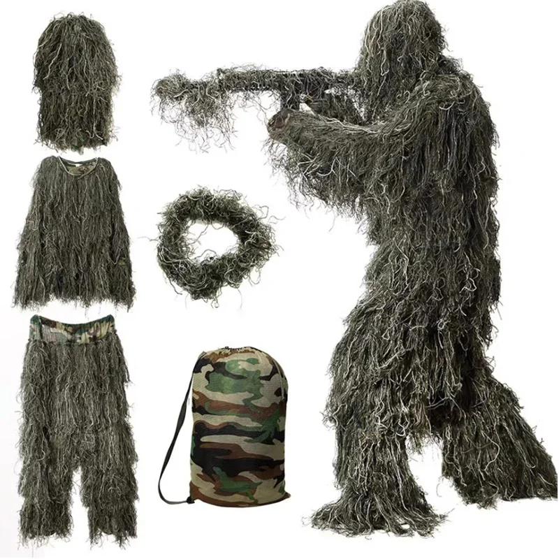 Forest Camouflage Ghillie Suit, Grass Type Hunting Clothing, Yowie Sniper 3D Bionic Clothes, Add Suit, Big Size for Tall People