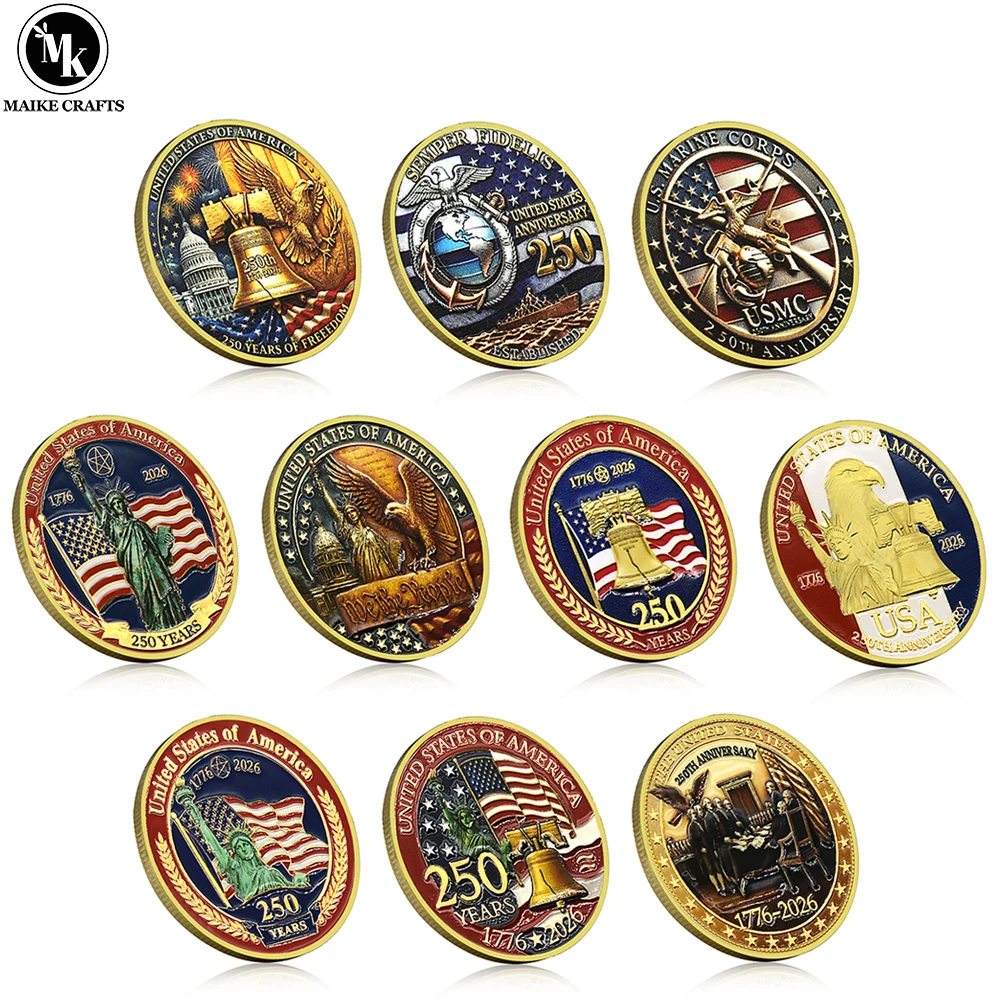 الولايات المتحدة 1776-2026 الولايات المتحدة الأمريكية 250th الذكرى التذكارية عملة الحرية جرس تمثال الحرية مشاة البحرية الاستقلال هدية تذكارية