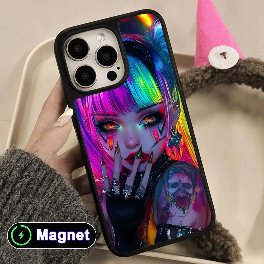

Pretty Tattoo Girl Phone Case for iPhone 17 16 15 14 13 12 11 Air Pro Max Plus Matte Surface Magnet Cover