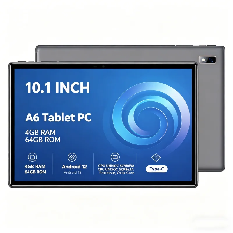 10.1 INCH T10 4GB RAM 64GB ROM Android 12 Tablet PC A6 CPU UNISOC SC9863A Processor, Type-C WIFI Octa-Core Cortex-A53