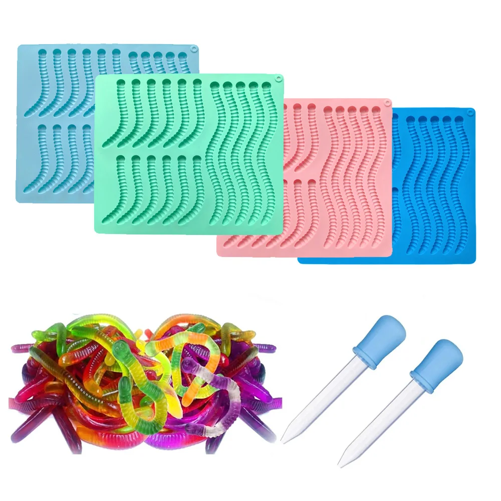 Gummy Worm Soft Candy Silicone Mold DIY Chocolate Candy Pudding Biscuit Ice Grid Tray for Fruit Snack Non-Stick Baking Mold