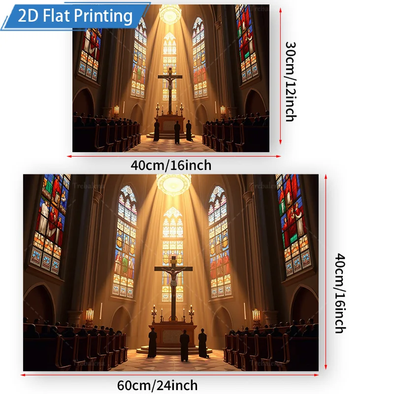 قطعة واحدة من نسيج الحائط الأنيق لمشهد الكنيسة مع نوافذ زجاجية ملونة وإضاءة دافئة #3