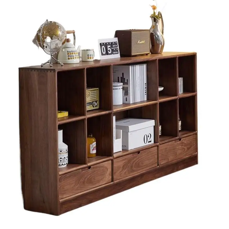 

Североамериканский шкаф-витрина из черного ореха, современная простая гостиная, низкая книжная полка из массива дерева