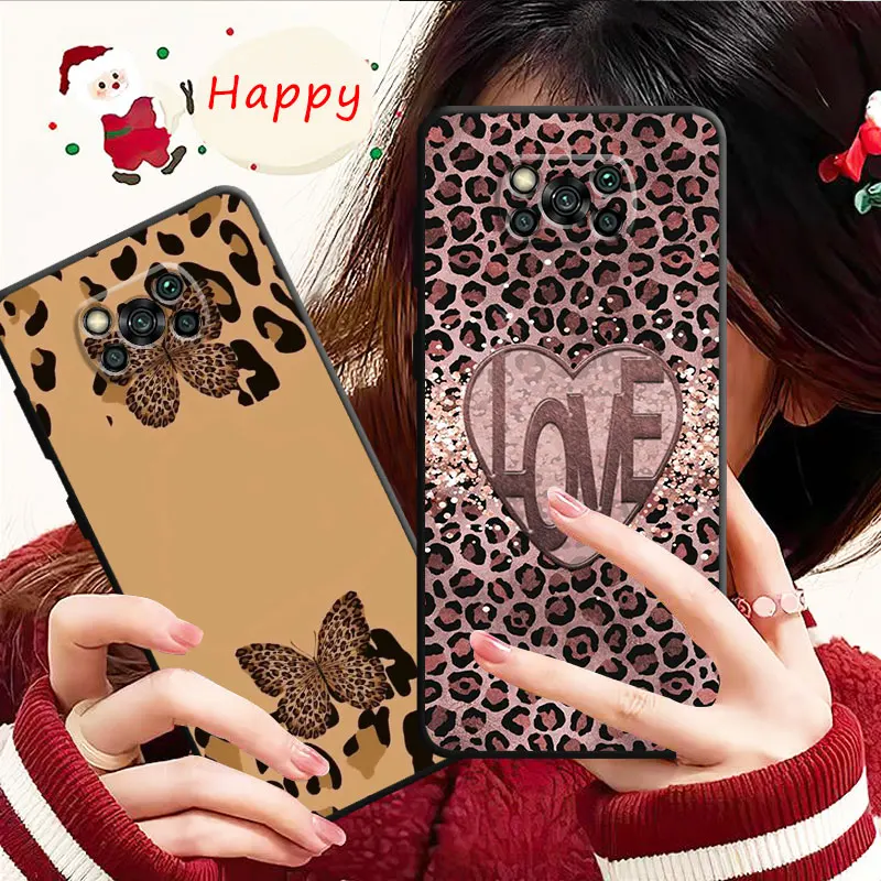 Case For Xiaomi POCO X3 NFC X4Pro M3 C40 for Mi 12 11 10 10T 8 Note10 Lite 11Ultra 11T Pro F1 Leopard Pattern Pink Rose Love