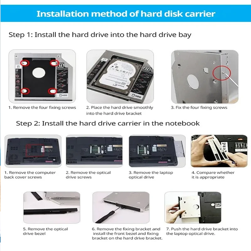 알루미늄 2 세대 HDD 캐디, Optibay SATA 3.0, 2.5 인치 SSD DVD CD-ROM 인클로저 어댑터, 하드 디스크 드라이브 케이스, 9.5mm, 12.7mm