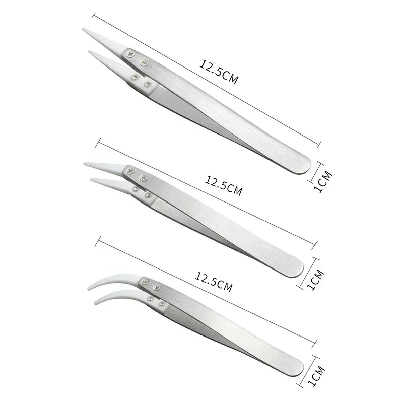 Tweezers, Ceramic Pack Reverse Soldering Electronic Resistant Acid Tweezers Chuck Ceramic Precision Anti-static Straight 3