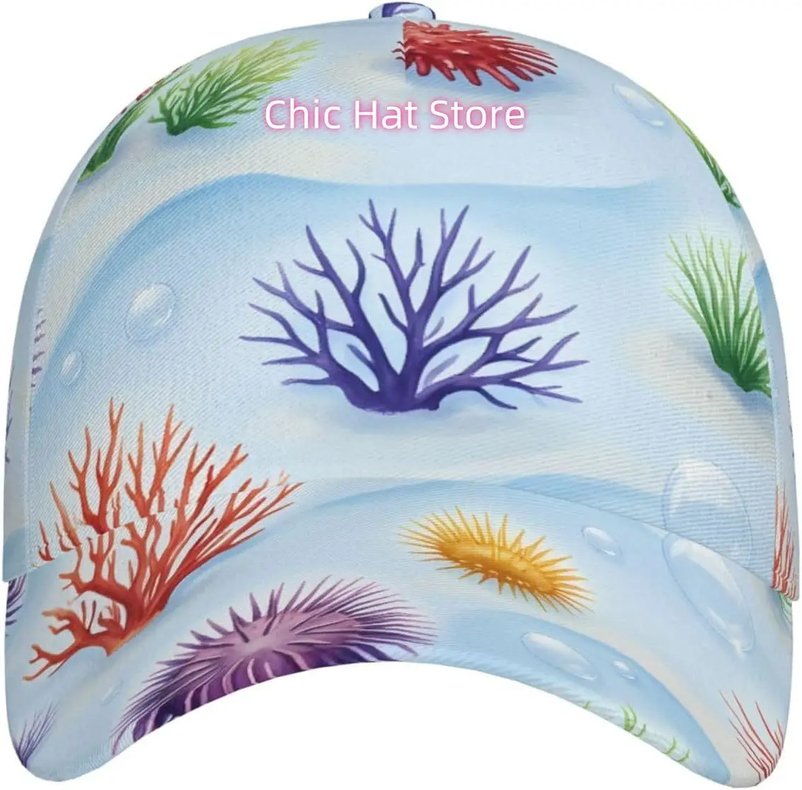 Seashell Underwater Scene Pattern Baseball Cap Adjustable Cotton Baseball Hat for Sports, Outdoor, Travel Gifts for Men Black