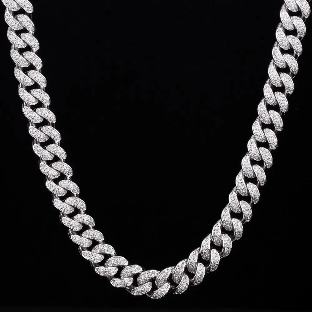 Custom Hot Sale sterling 925 Silver Hip Hop 20mm Cuban Chain moissanite diamond iced out Necklace