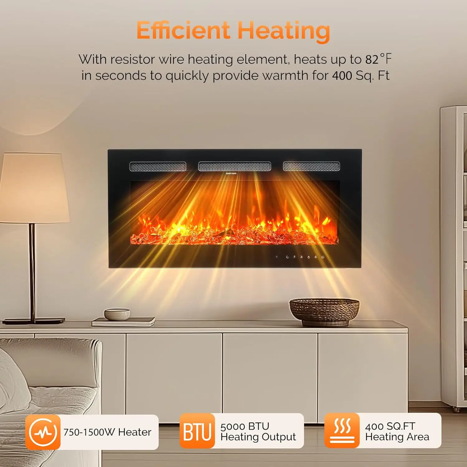 

36'' Electric Fireplace, 3-in-1 Ultra-Thin Wall Mounted, Remote APP Control, 1500W Wall Heater Timer, Log Set Crystal