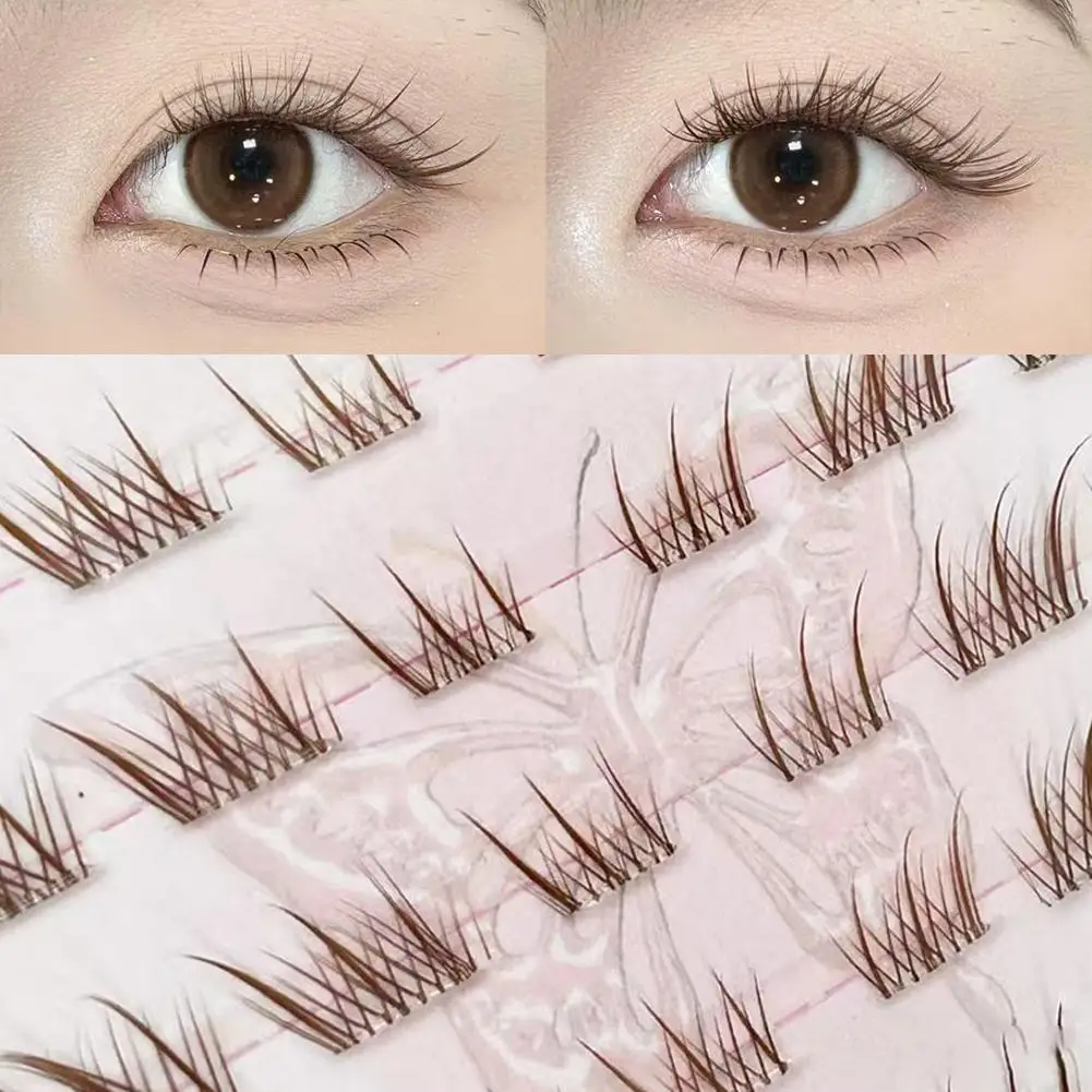 10줄 수다지 짧고 풍성한 인조 속눈썹 재사용 가능 DIY 세그먼트 두꺼운 날개형 속눈썹 연장 폭스 아이 효과 브라운 애니메이션 속눈썹