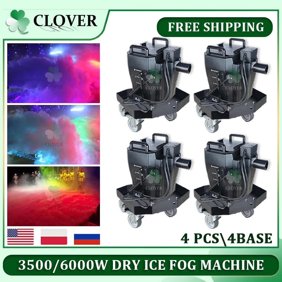 No Tax 4Pcs 6000w DMX Dry Ice Fog Machine Remote Low Lying Fog Machine With 4 BaseS Gound Smoke For Wedding Stage