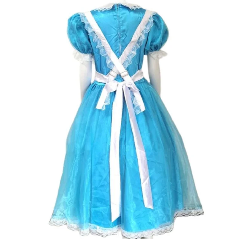 Adult Giant Baby Sexy Girl Blue Thin Satin Sissy Tulle Dress White Apron Japanese Maid Role Play Customized Multi Color