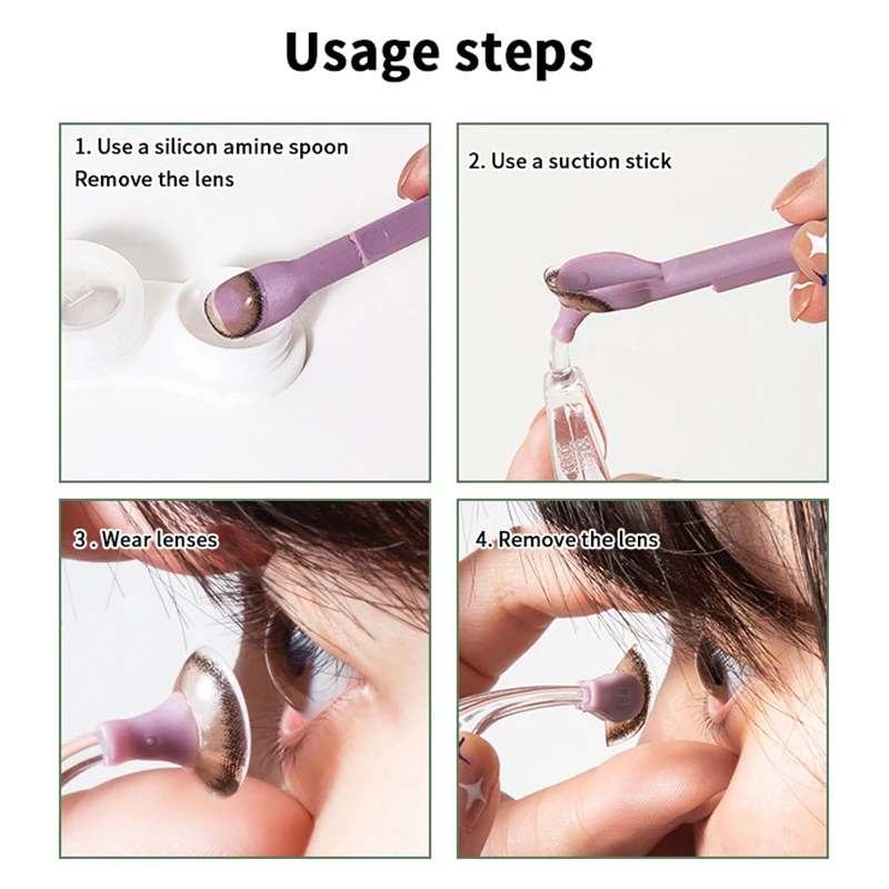 Portable Contact Lens Wearing Aids Stick Tool With Storage Box,Inserter Remove Tweezers Suction Rod, Silicone Soft Clip - Image 3