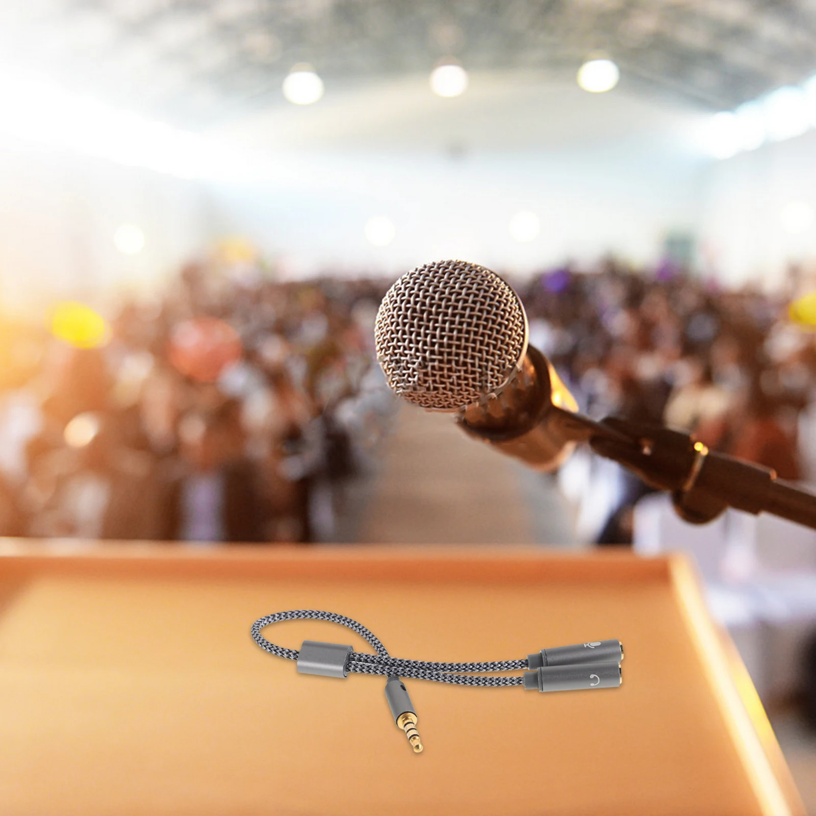 

Audio Cable Adapter Connector Wire Converter Mic Splitter Auxiliary Cord Microphone