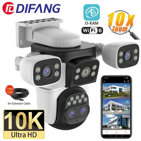 10K 야외 10X 광학 줌 WiFi6 카메라 20MP 4 스크린 4 렌즈 PTZ 자동 추적 6K 듀얼 렌즈 방수 보안 CCTV Best5