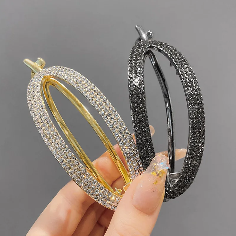 Pinzas para el cabello con diamantes de imitación brillantes, horquilla geométrica de Metal para mujeres y niñas, pasadores de cola de caballo con