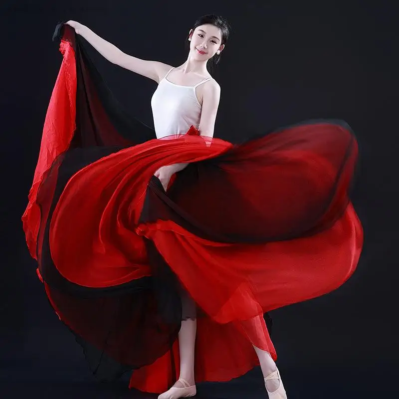 720 Degree Big Swing Dance Skirt Chiffon Tencel Long Skirt Ballet Belly Dancer Practice Wear Women Gypsy Flamenco Skirts