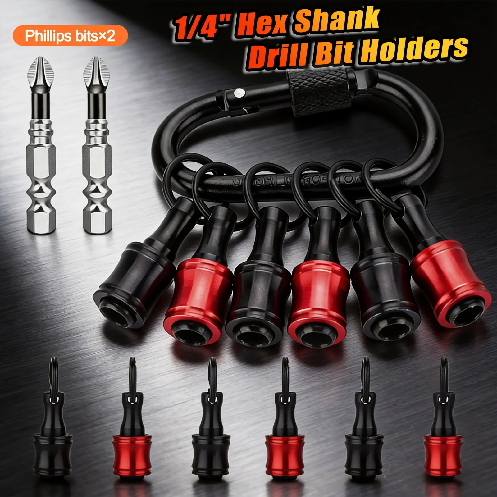 8/16pcs Push Unlock Bit Keychain Aluminum Quick Bar Cross Bits Drill Adapter Carabiner Edc Tool Gift Men Home Auto Diy Repair