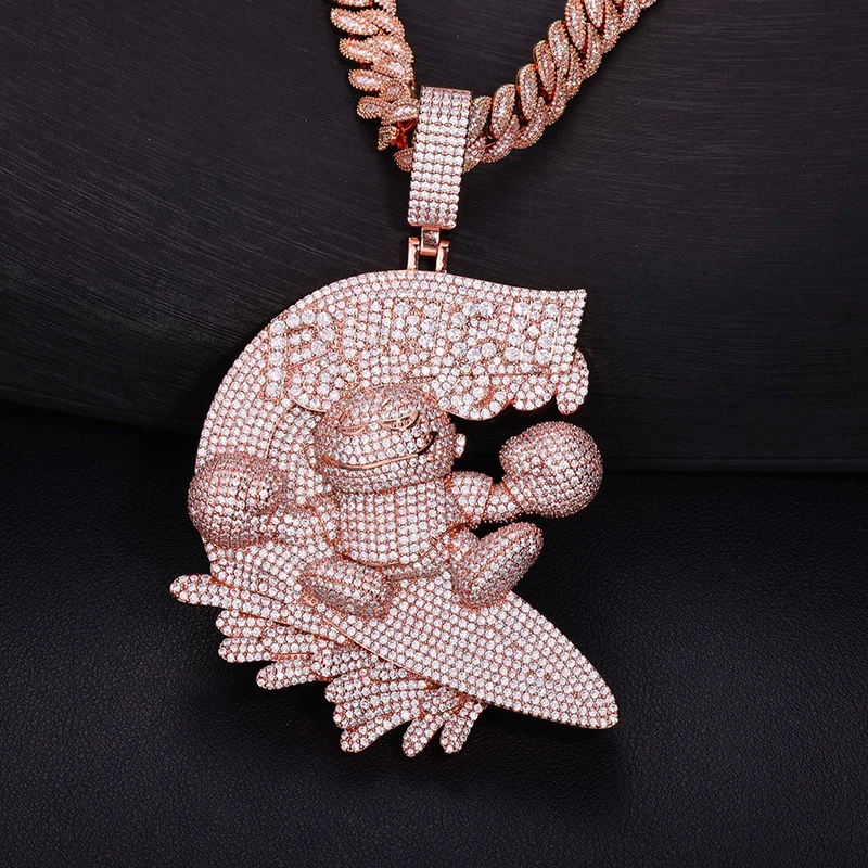Hip Hop 3A+ CZ Stone Paved Bling Lced Out Cartoon Characters Pendants Necklace For Men Charm Rapper Jewelry Rose Gold Color