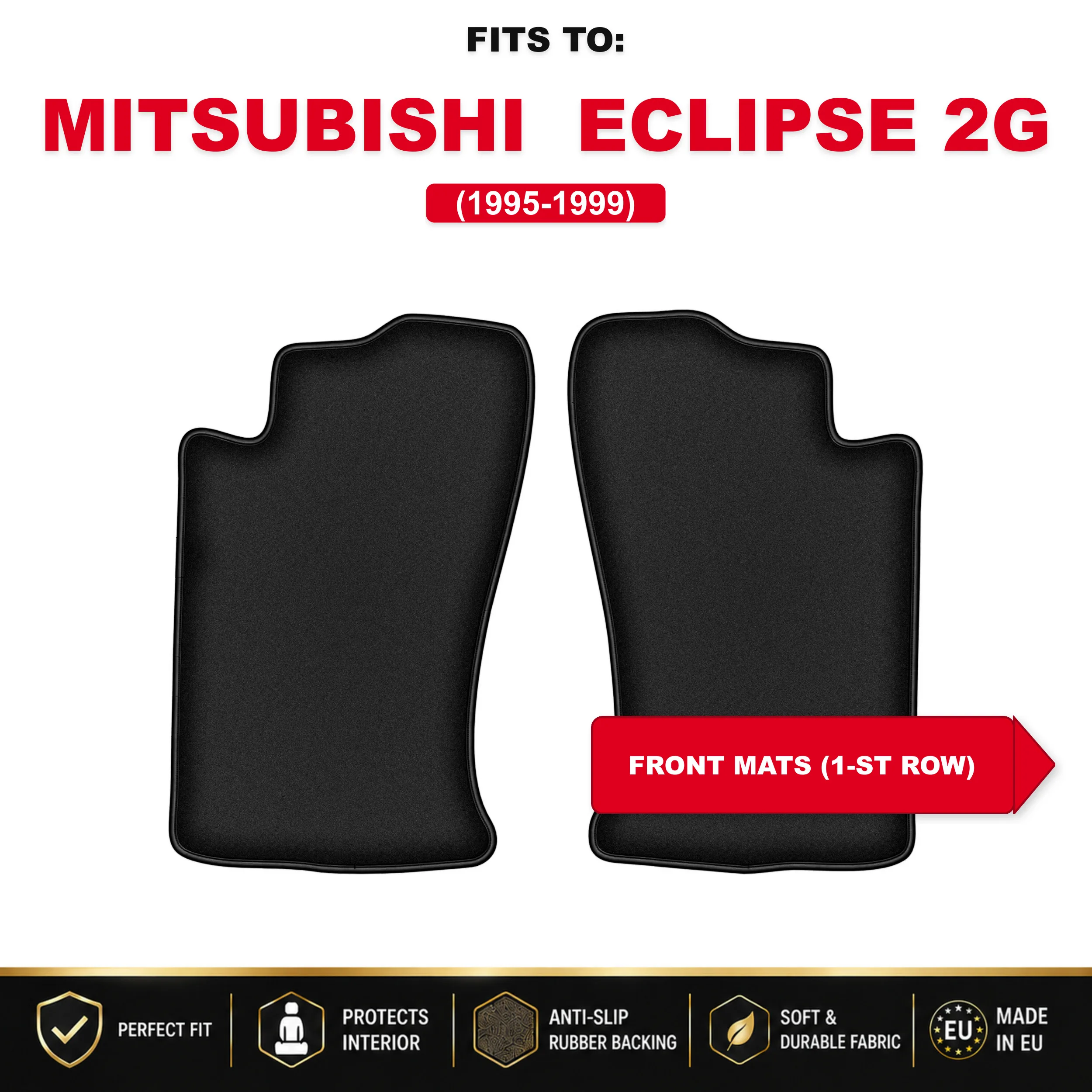 Zwarte velours vloermatten voor: Mitsubishi Eclipse 2G 1995-1999 Coupe set auto vloermatten voor voertuigvloer