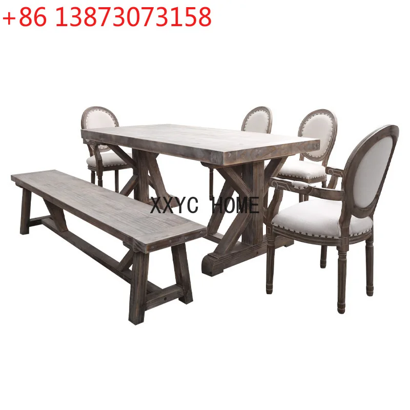 Restaurant Vintage Dining Table American Country Distressed Rectangular Creative Dining Tables and Chairs Set