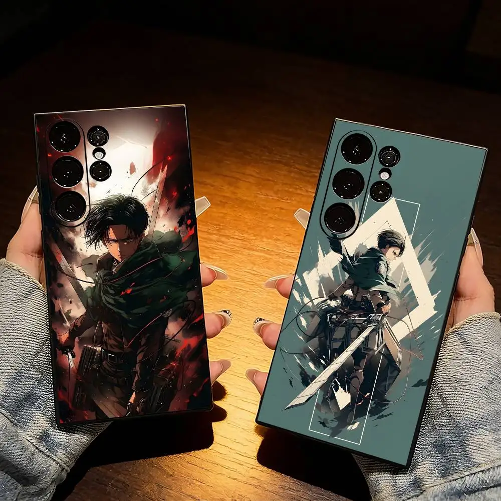 Funda de Teléfono ATO Anime L-LeviS Acker-man para Samsung S25, S24, S21, S22, S23, S20, Ultra, S26, Plus, Fe, Note, 5G, Negra