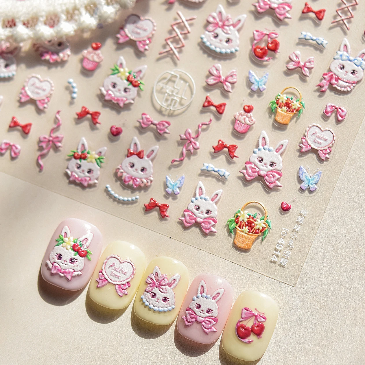 Lapin nœud papillon amour coeur chat Poker couronne serrure clé gâteau Dessert oeufs de pâques lapin poussin fleur papillon Nail Art autocollants décalcomanie