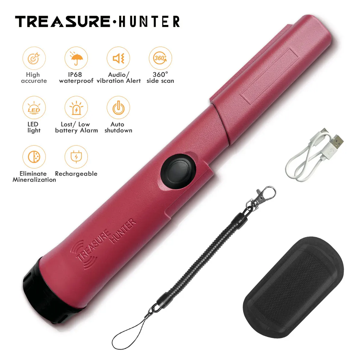 Treasure Hunter Handheld Metal Detector Pinponter Pointer Probe Gold Detector Pinpointing Waterproof Adjustable Sensitivity