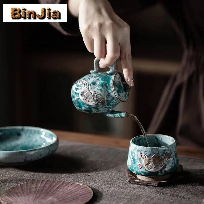 100ML Zhiye Wood-fired Xishi Pot Master Handmade Wealth Fish Tea Pot Tea Brewing Treasure Bottle Kettle Customized Teaset Gifts