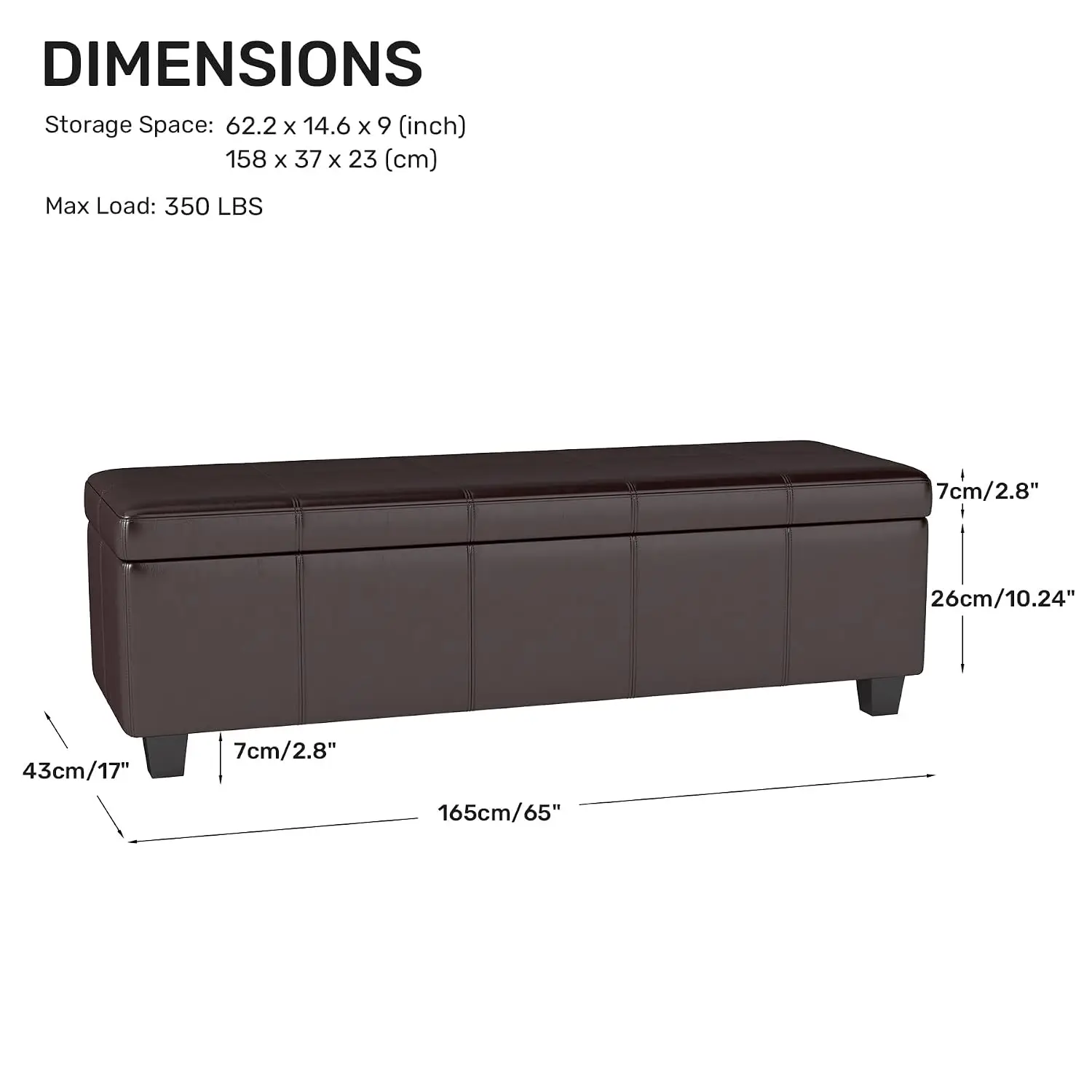 51 Inch Storage Ottoman Bench, PU Leather Foot Rest Stool for Living Room, Customized