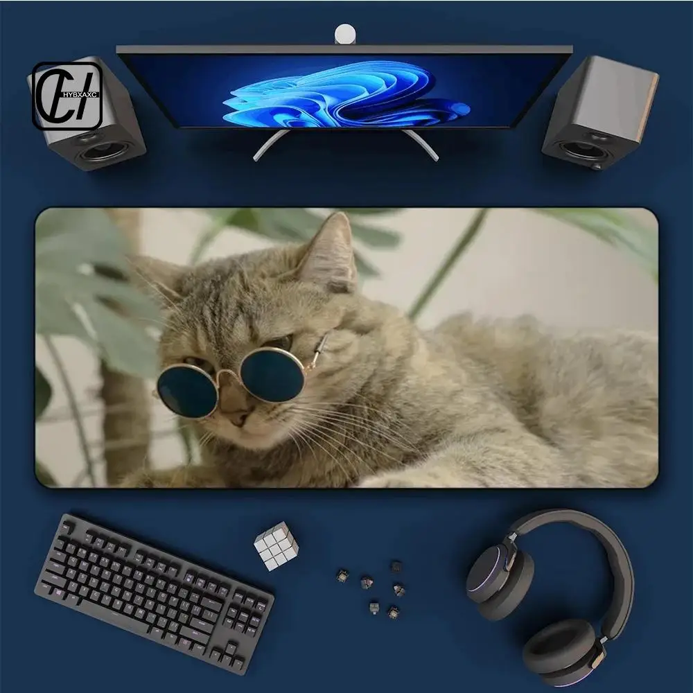 

Коврик для мыши с изображением кота в очках, милый HD-коврик для мыши, увеличенный игровой коврик для клавиатуры, большой коврик для мыши 90x40 см, XXL коврик для геймеров