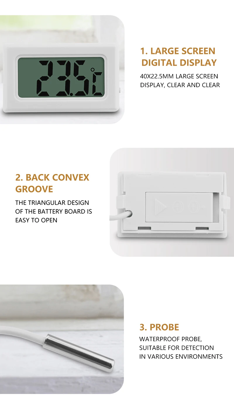 For Refrigerator Fridge Aquarium Mini LCD Digital Thermometer With Waterproof Probe Indoor Outdoor Convenient Temperature Sensor