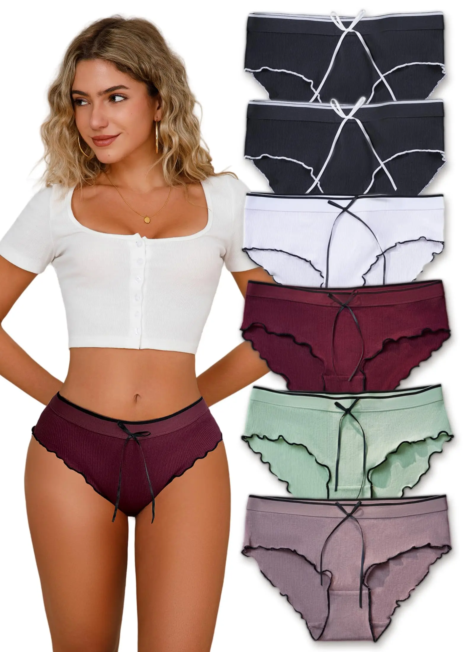 

6pcs Womens Cotton Underwear Briefs for Girl Teens Hipster Pretty Multipack Briefs High Cut Cute Pack Ladies Bikini Panties