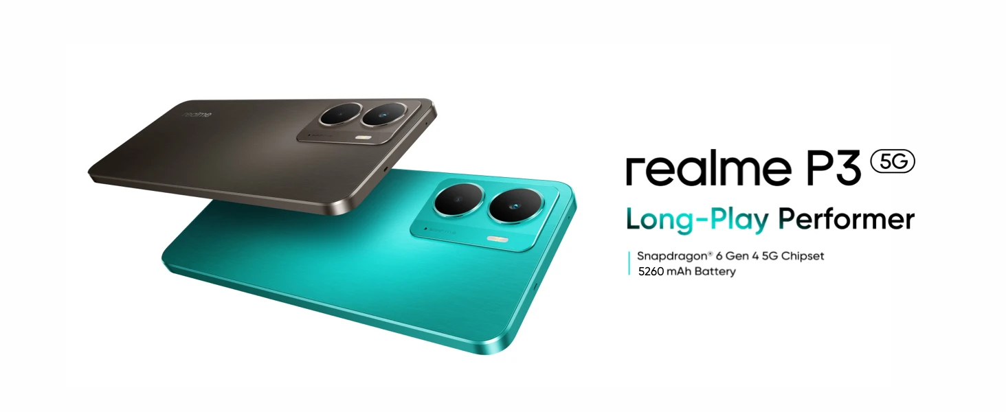 realme P3 5G Smartphone 5260mAh Titan Battery, 45W Fast Charge, 120Hz eSports AMOLED display 50MP AI cameraSnapdragon 6 Gen 4 Chipset,