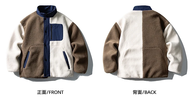 خريف شتاء جديد الرجال البيج المرقعة الوقوف طوق صوف الضأن سترة قطن الرجعية زوجين فضفاضة عادية تنوعا معطف القطن #4