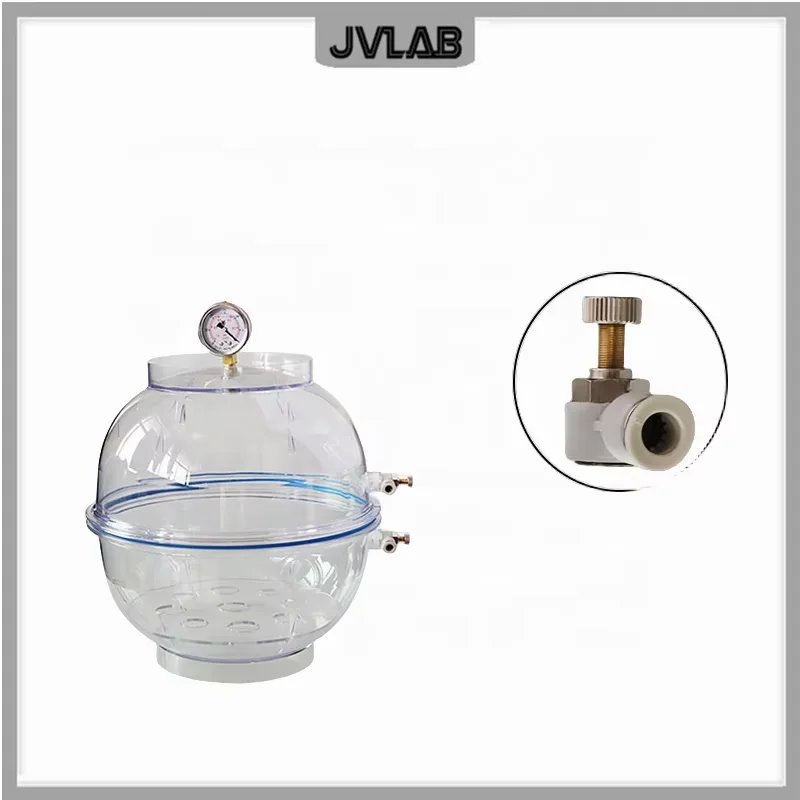 Vacuum Desiccator Laboratory Polycarbonate (PC) Transparent Vacuum Dryer 250 mm Double Valve with Pressure Gauge