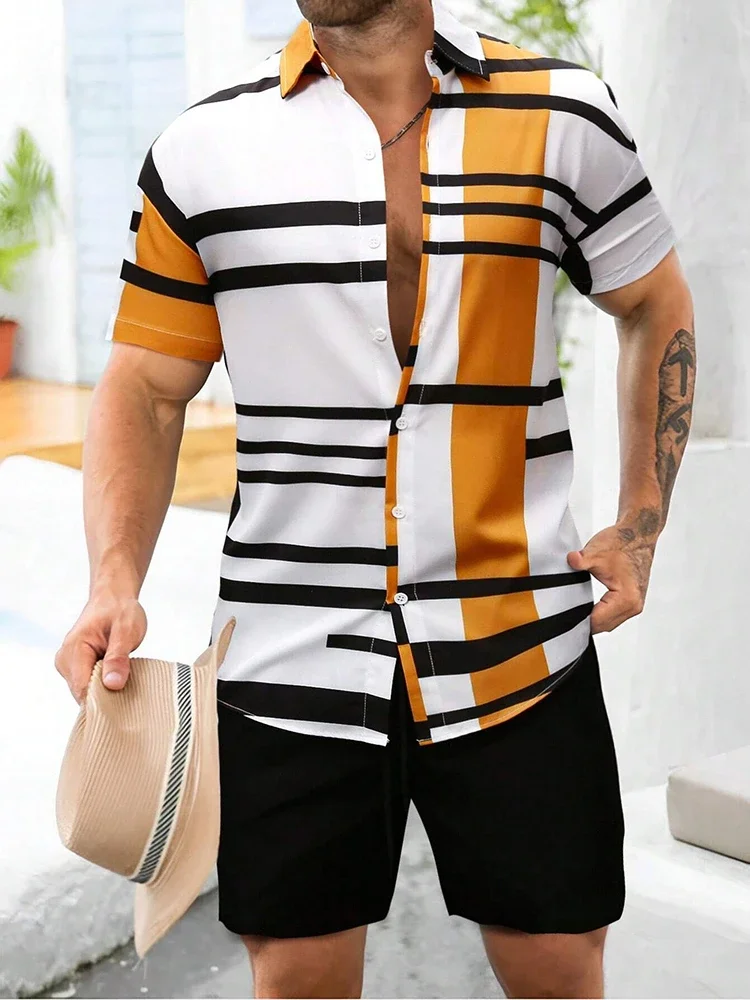 

Men's Short Sleeved Shirt+beach Shorts Set, Sports Men's Shorts, Summer Fashion Men's Casual Shirt