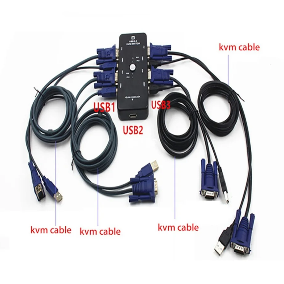 Grwibeou 4 포트 Kvm 스위치, USB 2.0 VGA 분배기, 프린터 마우스 키보드, 펜드라이브 공유 스위처, 1920*1440 VGA 스위치 박스 어댑터