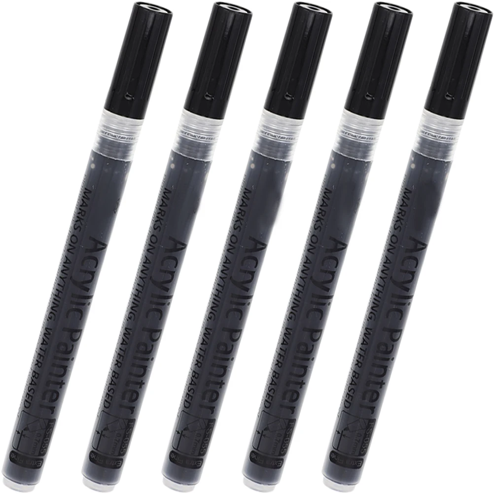 

5 Pcs Acrylic Markers Paint Refillable Pen Paintbrush Poster Board Propylene Black Drawing Professional