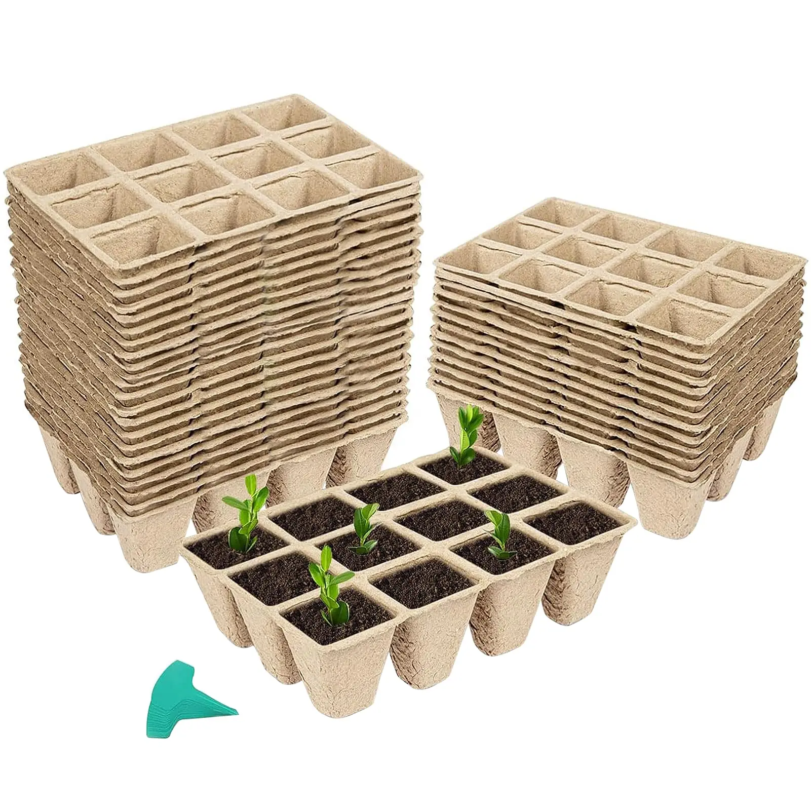 432 Cells Peat Pots Seed Starter Trays, 36 Packs Biodegradable Seedling Pots Germination Trays with 15 Pcs Plant Labels