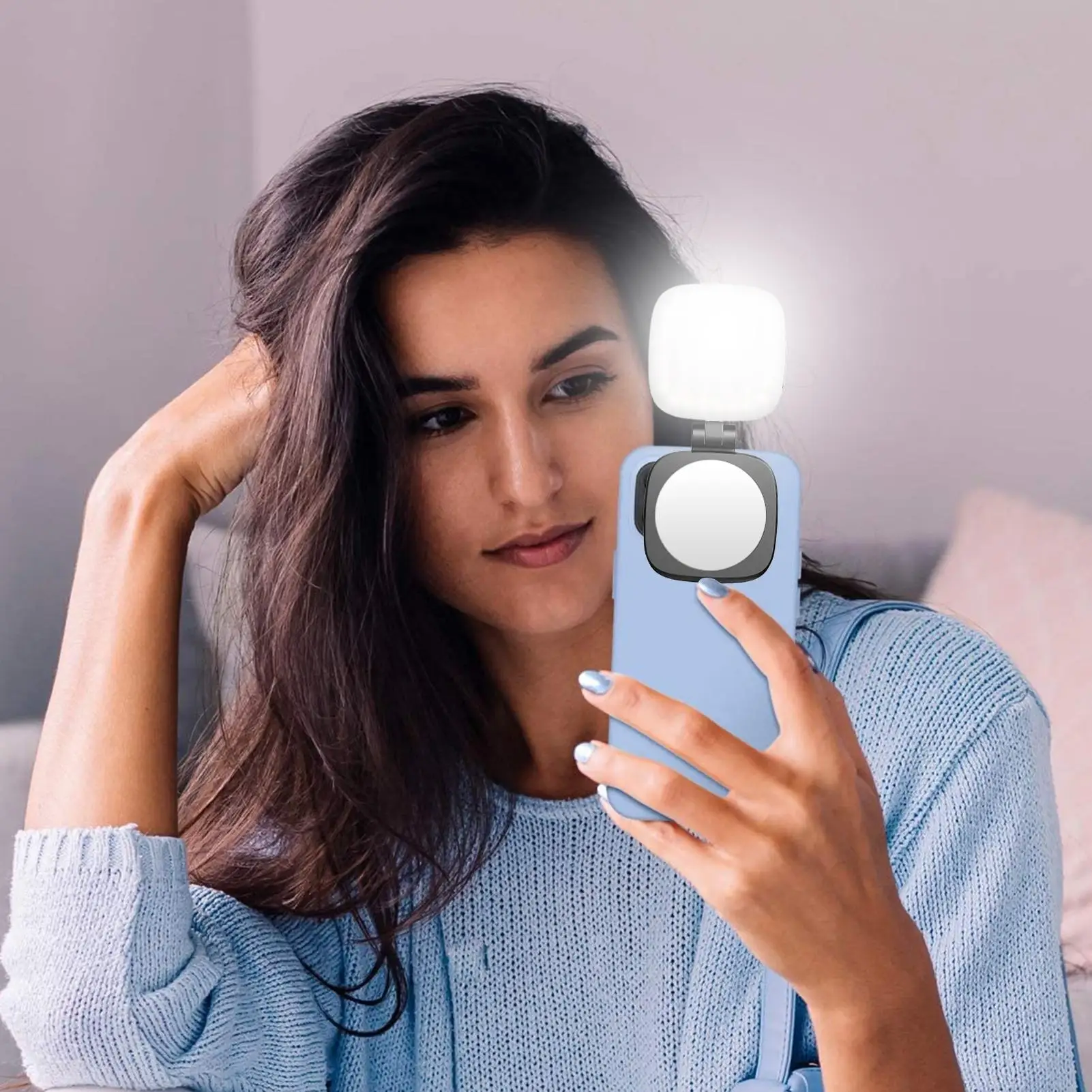 ضوء الهاتف للصور LED المحمولة ضوء السيلفي المغناطيسي 5 مستوى سطوع قابلة للطي أدوات باردة مع مرآة ماكياج لمدونة الفيديو