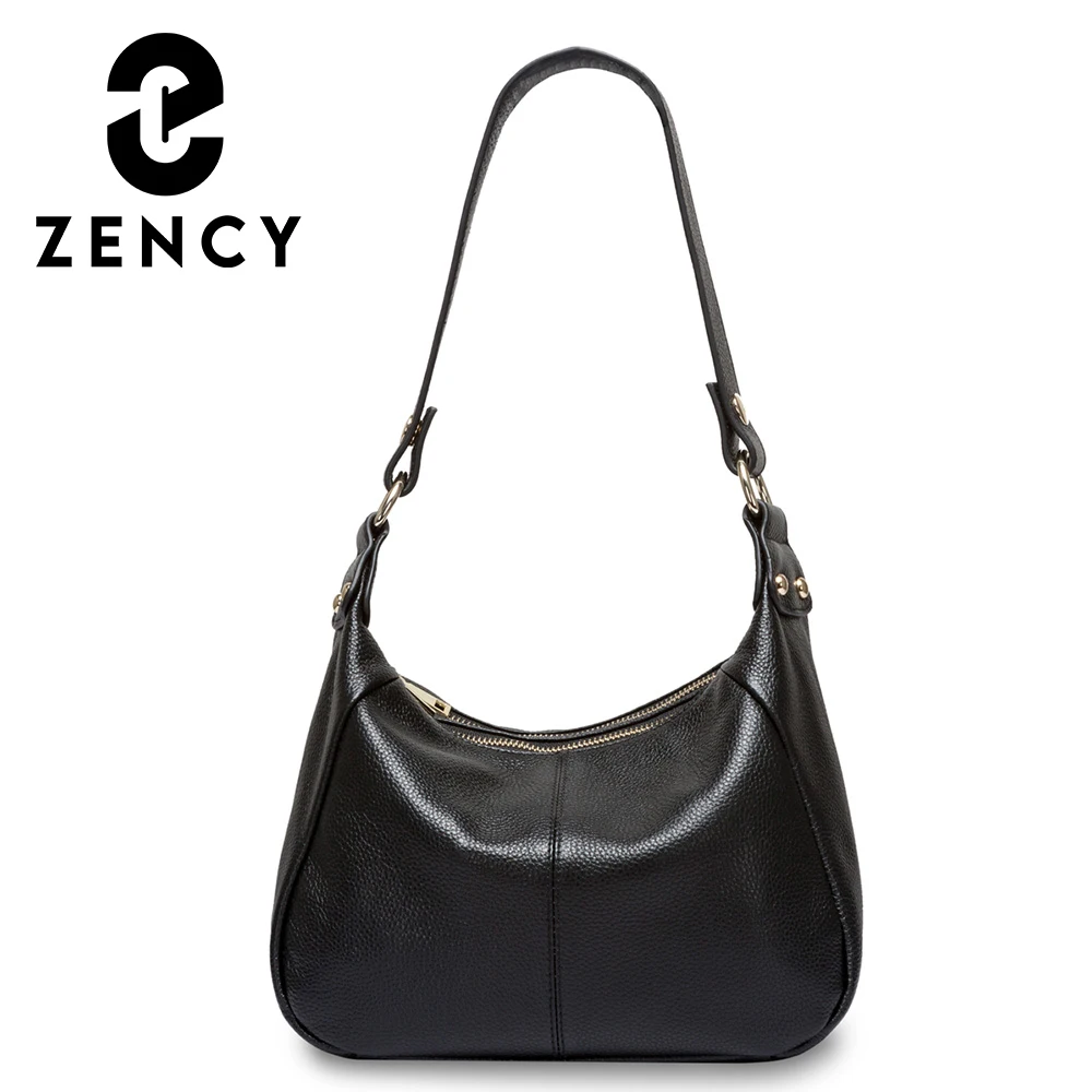 Zency 100% Genuine Leather Classic Black Women Shoulder Bag Fashion Crossbody Messenger Purse For Female High Quality Handbag
