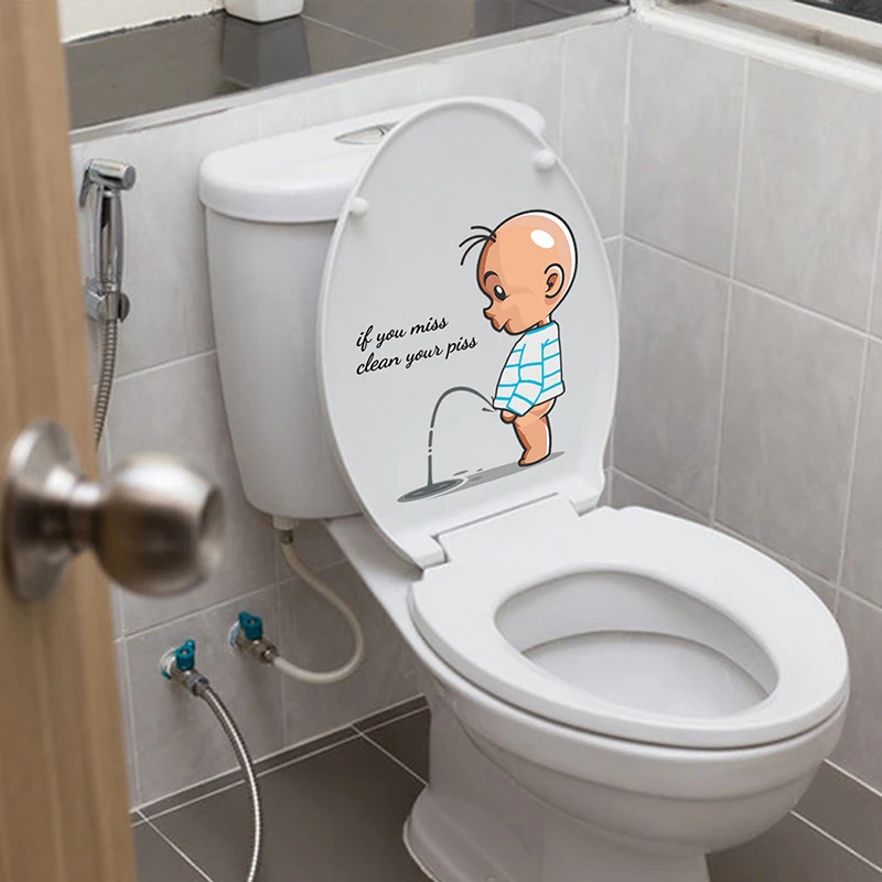 Funny Toilet Warning Toilet Stickers Child Urination Toilet Lid Decoration Removable Wall Toilet Stickers Brand New PVC Material