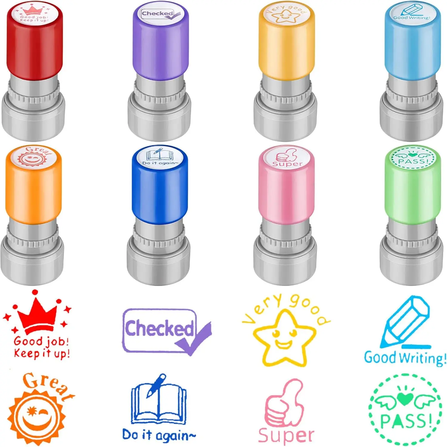 8-Pack Teacher Stamps Self-Refilling Ink Teacher Stamp Set Picture Stamps Teacher Motivational Teacher Stamps Color Supplies Hom