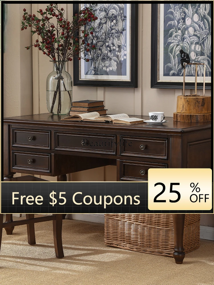 FF -American solid wood desk black walnut mahogany office computer desk
