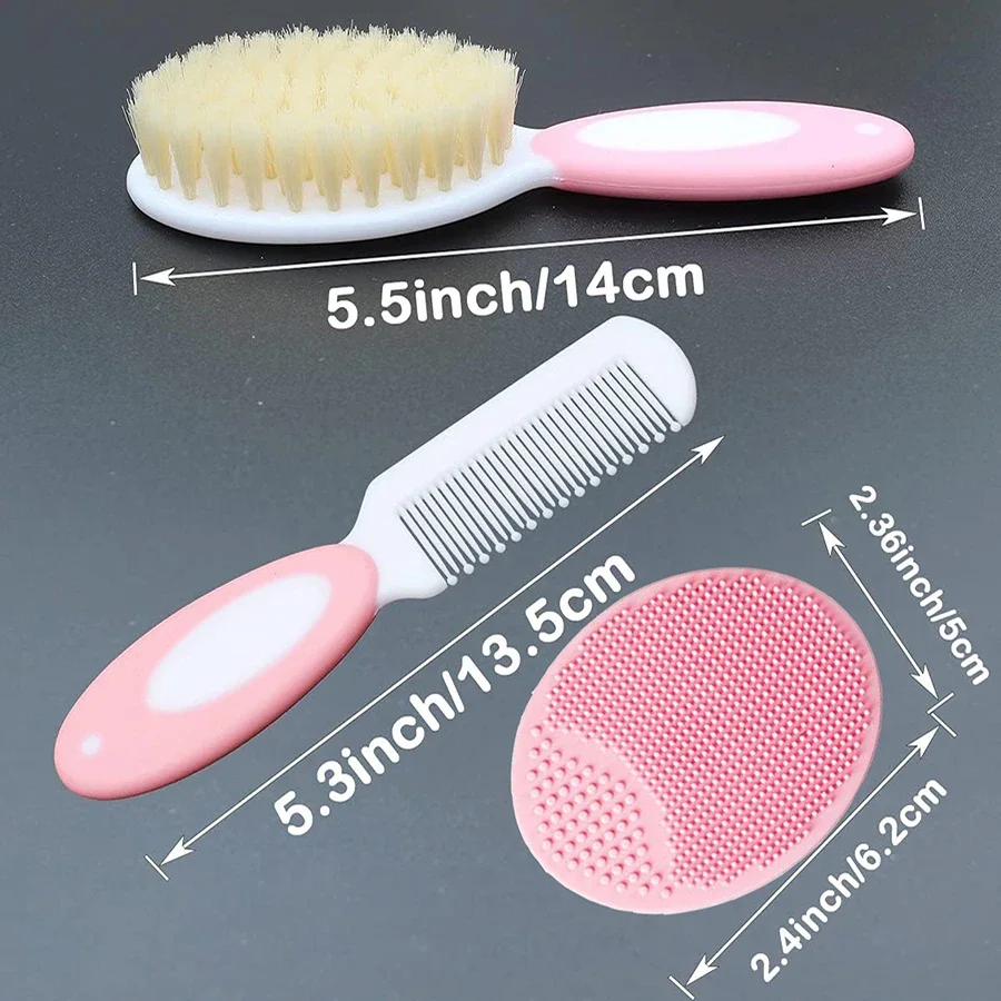 Baby Hair Brush Set for Newborn Toddlers Soft Bristles Silicone Cradle Cap Massaging Brush Infant Hair Care Bathing Soft Comb